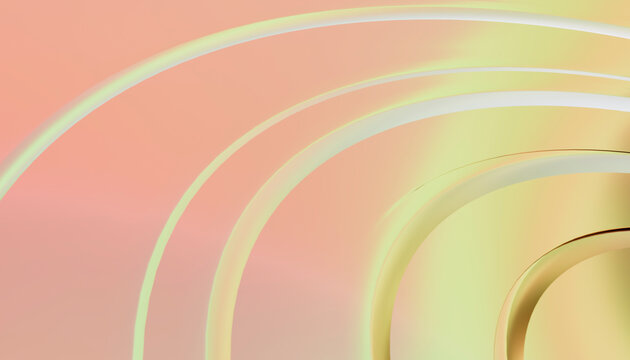 Abstract 3D render with orange curves and geometric shapes