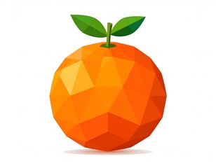 Geometric orange illustration with two green leaves, presented on a clean white background.
