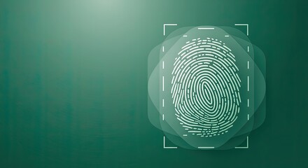 A white fingerprint is scanned on a dark green background