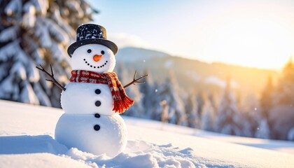 Obraz premium Joyful Snowman in Winter Wonderland