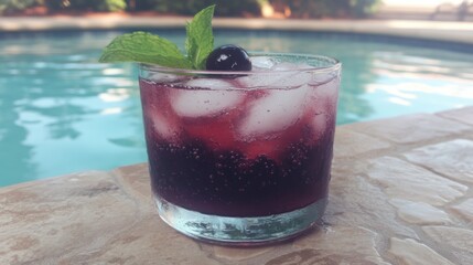 Refreshing berry drink beside a sparkling pool at a summer gathering