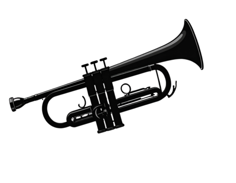 Minimalist Retro Trumpet Silhouette with Bold Outline, Vector Design - Powered by Adobe