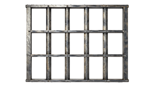 Metal prison bars with dark background isolated on a transparent background steel