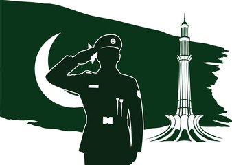 14 August Happy Independence Day of pakistan vector art desing .A vintage vector illustration of a Soldier in a black dress, depicted as a retro art silhouette