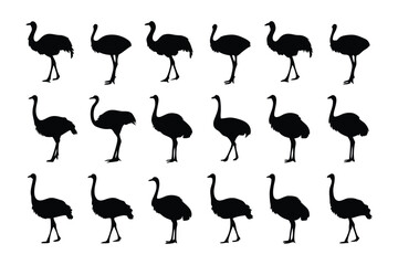 Silhouette of Ostrich: A meticulously crafted monochrome composition showcases a repetitive sequence of ostrich silhouettes, presenting a striking study in form and pattern. 