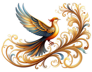 Obraz premium Stylized Art Nouveau Bird Corner Ornament, Classic Border Vector