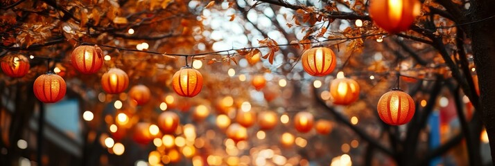 Enchanting Autumn Festival with Colorful Lanterns, Lights, and Joyous Celebrations Under the Stars