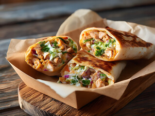 grilled burritos in a paper takeout box