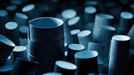 Abstract Blue Cylinders: Textured Depth and Moody Light