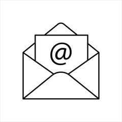 Black and white envelope icon representing email message inbox newsletter mail delivery notification and communication concept isolated on white background for web social contact and correspondence.