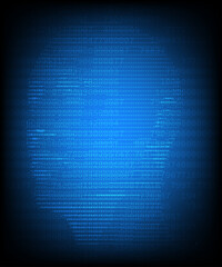 Circuit human with binary code on blue background. Artificial intelligence high-tech in digital computer technology concept. 3d illustration.