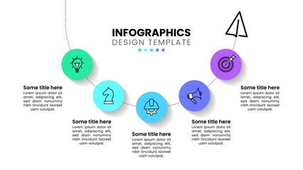 Infographic template. Paper plane with line and 5 steps