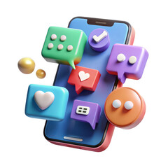 Obraz premium 3d smartphone with social media notification icons isolated on transparent background