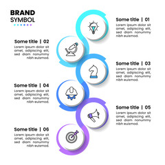 Infographic template. Vertical line with 6 circles and icons