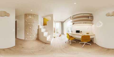 360&deg; panorama modern children's room interior rendering showcase.
