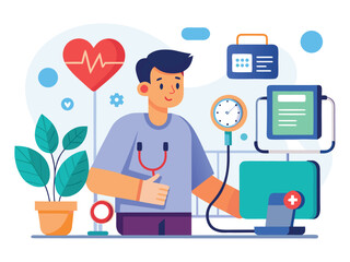 Man Measuring Blood Pressure Vector Illustration