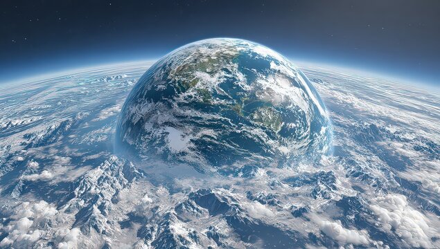 3D Rendering Of Earth With Clouds In Space