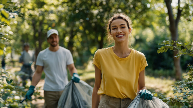 Happy Volunteers Participating in a Community Park Cleanup