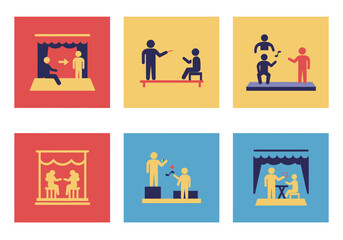 Set of Six Pictograms Illustrating Various Performance and Interaction Scenarios