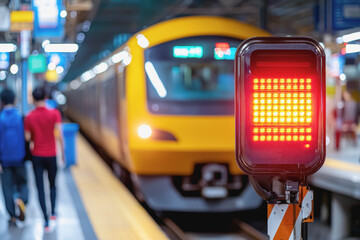 Engaging train station scene showcasing a train with smart rail technology in a high-quality image with copy space