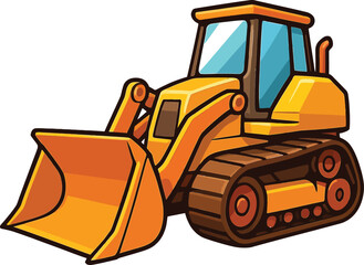 Cartoon Bulldozer Vector – Bright Construction Vehicle Illustration with Blade and Tracks for Kids Projects, Educational Media, and Merchandise