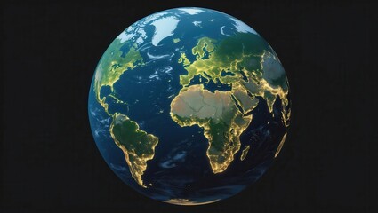 Fototapeta premium Glowing Earth from space at night showcasing city lights and continents with a dark background