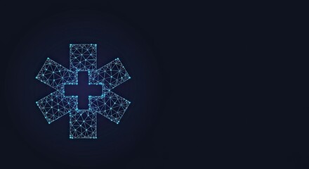 Obraz premium Blue polygonal medical star symbol on dark blue background