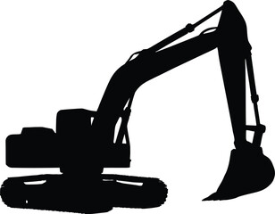 Excavator Silhouette Vector – Heavy Construction Machine Icon with Bucket and Boom for Industrial and Civil Engineering Themes