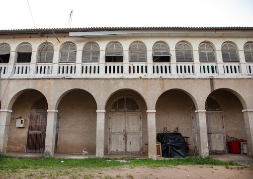Old french colonial building which arcades in the UNESCO world heritage area, Sud-Como&eacute;, Grand-Bassam, Ivory Coast