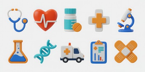 set of 3D icons healthcare and medical services