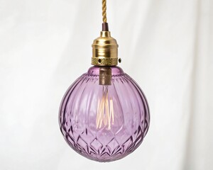 Purple Glass Pendant Lamp with Brass Fixture and Edison Bulb purple lamp