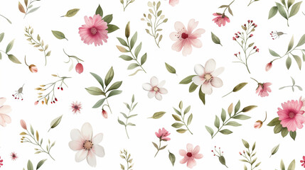 Elegant floral pattern with various blossoms and leaves