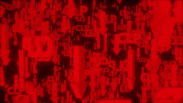 Red arrows fall with the Chilean Peso symbol (CLP), representing financial loss, currency devaluation, and market downturn. Great for bearish forex, crisis visuals, and economic analysis.

