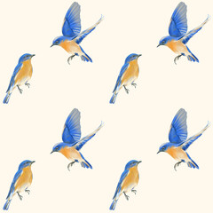 Simple seamless pattern with  Bluebirds. Nature fairytale design for wrapping paper, packaging,fabric, textile, home decor.	