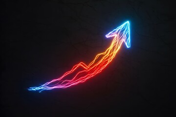 progress, and innovation. Glowing arrow ascends, its trail a vibrant, dynamic stream of blue and red energy against a dark, textured, background. Symbolizing growth, 
