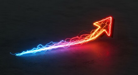 progress, and innovation. Glowing arrow ascends, its trail a vibrant, dynamic stream of blue and red energy against a dark, textured, background. Symbolizing growth, 
