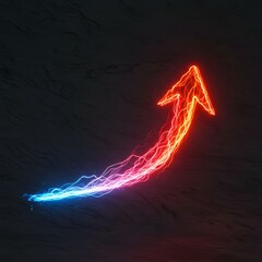progress, and innovation. Glowing arrow ascends, its trail a vibrant, dynamic stream of blue and red energy against a dark, textured, background. Symbolizing growth, 
