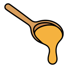 wooden spoon with dripping honey flat color vector illustration template design