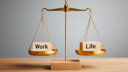 wooden scale showing the balance with wooden blocks Life and Work