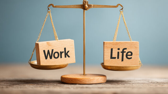 wooden scale showing the balance with wooden blocks Life and Work