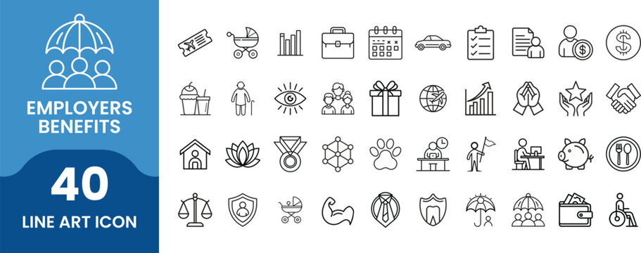 Minimalist Employer Benefits Line Art Icons Set for Web and Print Design