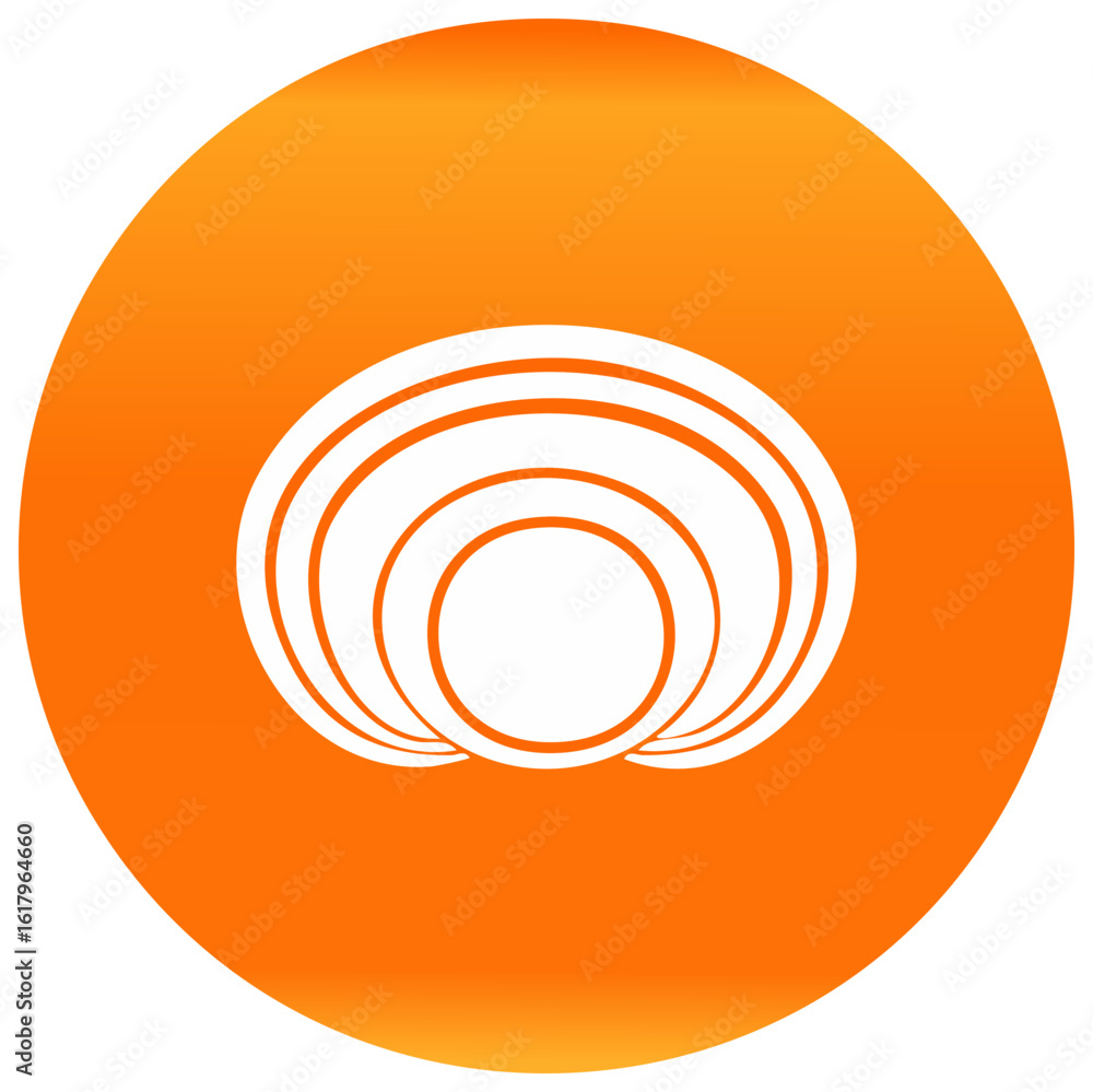 Poster abstract concentric rings forming a stylized eye or shell pattern on an orange gradient background