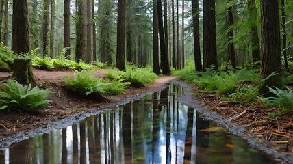 Obraz premium Peaceful Woodland Scene with Narrow Stream Reflecting Lush Greenery