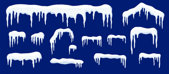 Frosty Roof Elements: Snow Caps and Icicles Vector Pack