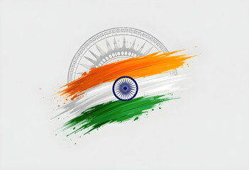 Indian Flag Paint Stroke with Ashoka Chakra Abstract Tricolor Brushstroke Design Independence Day Artistic Background