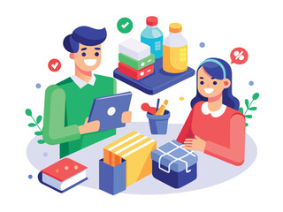 Grocery shopping flat illustration with food items