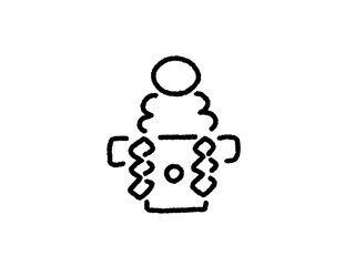 手描きのゆるくてかわいい日本の鏡餅の線画モノクロイラスト　2026 正月素材