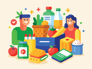 Isometric grocery bag with fruits and vegetables