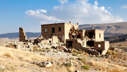Ruined stone buildings on a hillside