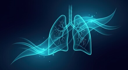 Glowing blue lungs with stylized wisps against a dark background